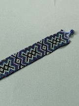 Estate Metallic Blue Periwinkle Green Black Woven Micro Glass Bead Bracelet –  - £11.88 GBP