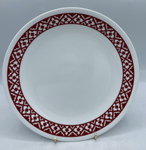 Corning Venetian Evening 8 1/2&quot; Luncheon Plate Red Geometric Band White Made USA - $9.89