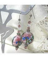 Lampwork Glass, Swarovski Crystal &amp; Sterling Silver Handmade Earrings - £27.40 GBP