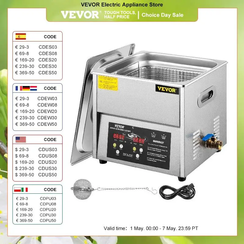 VEVOR 3L 6L 10L Ultrasonic Cleaner W/ Degassing Function Portable Washing - $155.09+