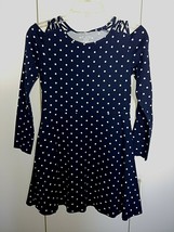 Place Girl's Ls NAVY/WHITE POLKA-DOT Knit PULL-OVER DRESS-XXL(16)-OPEN Lattice - £8.87 GBP