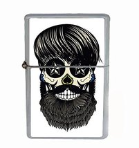 Hipster Sugar Skull Flip Top Oil Lighter R1 Smoking Cigarette Silver Case Includ - $8.95