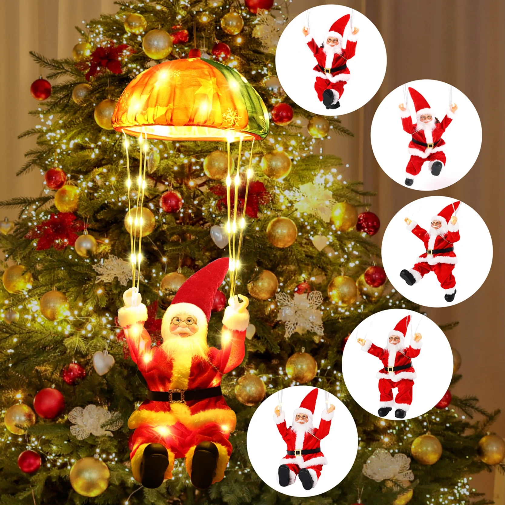 Christmas Parachute Santa Lights, 16.5&quot; 88LED Santa Claus  - £7.84 GBP