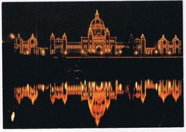 British Columbia Postcard Victoria Parliament Buildings At Night - $2.96