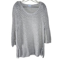 J. Jill Oatmeal Open Knit Crochet Flared Sleeve Side Tie Sweater Boho Co... - £21.92 GBP