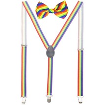Men AB Elastic Band Rainbow Suspender With Matching Polyester Bowtie - £3.90 GBP