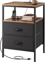 Night Stand With Charger Station, 27.7 Inch Tall Nightstand, Bed Side Table With - $90.99