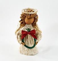 Corn Husk Angel Doll Figurine Hand Crafted Bow Angel Wings Wreath Halo 5.75&quot; Vtg - £19.66 GBP