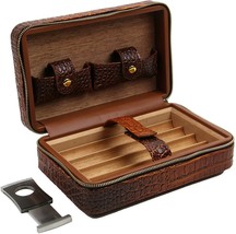 Decorebay crocodile Leather Travel Humidor Cigar Case Cedar Wood With Cu... - $64.99