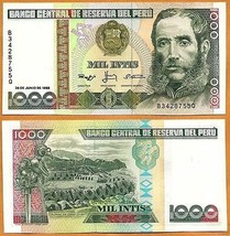 PERU 1988 UNC 1000 Intis Banknote Paper Money Bill P- 136 - £1.17 GBP