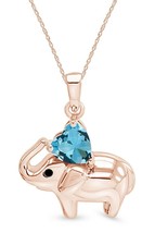 1.5CT Heart Shape Aquamarine Small Elephant Pendant 14k Rose Gold Plated Xmas - $80.03