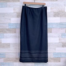 Talbots Vintage Wool Flannel Wrap Maxi Skirt Black Gray Striped Lined Wo... - $59.39