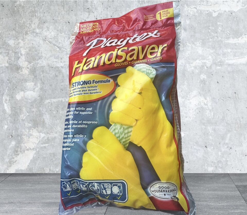 1 Pair Playtex Handsaver Gloves FlexStrong Formula Yellow Medium Vintage... - $5.51