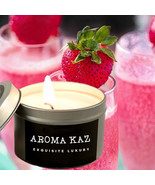 Strawberries &amp; Champagne Scented Tin Candles Hand Poured Vegan Friendly ... - $284.64 MXN+