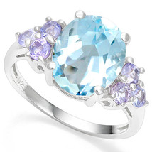 Huge Blue Topaz and Tanzanite Statement Ring in Sterling Silver - £46.59 GBP