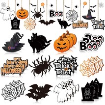 36 Pieces Halloween Wooden Hanging Ornaments Wood Halloween Cutouts With Ropes H - £16.06 GBP