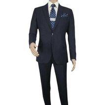 Men Suit BERLUSCONI Turkey 100% Italian Wool Super 180's #Ber29 Navy Blue Stripe image 2