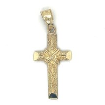 Etched Cross Pendant REAL Solid 14 k Yellow Gold 2.2 g - £198.19 GBP