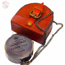 Antique Flat Pocket Compass with to My Son-I Love You Engraved || (Antique Black - £35.96 GBP
