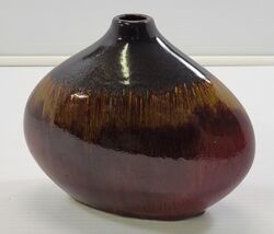 U) Drip Glazed Pottery Tabletop Brown Vase Decor - $19.79