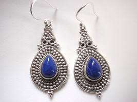 Lapis Lazuli 100-Dots Accented 925 Sterling Silver Dangle Drop Earrings - £19.92 GBP