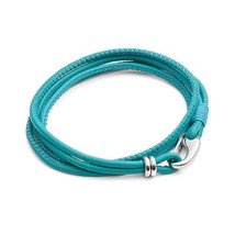 Tribal Steel Large 21cm 4-Strand Unplaited, Turquiose Leather Bracelet f... - $819.70 MXN