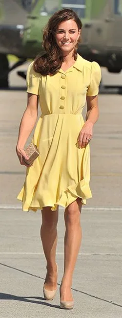 Kate Middleton Inspired Primrose Yellow Knee-length Puffy Short Sleeve Dress Item image 2
