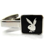 7/8&quot; Playboy Bunny Vtg Small Neck Tie Clip Black Polished Silver Tone Re... - £46.72 GBP