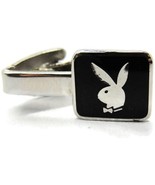 7/8&quot; Playboy Bunny Vtg Small Neck Tie Clip Black Polished Silver Tone Re... - $59.38