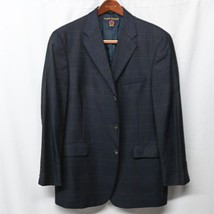 Tommy Hilfiger 42R Navy Blue Windowpane Wool Silk 3Btn Sport Coat Suit Jacket - $34.36