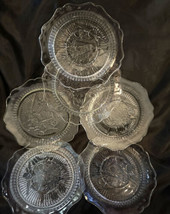Jeannette Iris &amp; Herringbone Saucers Set of 6 Clear Glass Embossed Desig... - $29.00