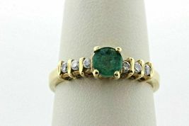 1.40Ct Round Green Emerald &amp; Diamond Engagement Ring 14K Yellow Gold Over - £70.39 GBP