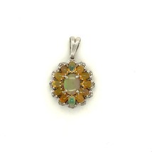 Vintage Sterling Signed 925 Cluster Set Prong Oval Ethiopian Opal Stone Pendant - £38.77 GBP