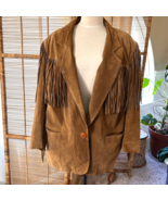 Vintage Laurice women&#39;s Brown hippie western suede fringe leather jacket 2X - $205.05 CAD