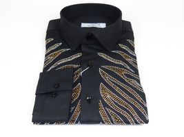 Men CEREMONIA Turkey Shirt 100% Cotton Fancy Rhine Stone #Roma 15 Black Slim Fit image 5