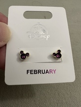 Disney Parks Mickey Mouse Faux Amethyst February Birthstone Stud Earrings Golden - $32.90