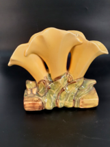 Vintage McCoy Pottery MCM Triple Calla Lily Vase, Yellow and Green, 7&quot;T - $36.12