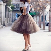 Brown Puffy Tulle Midi Skirt Women A-line Plus Size Puffy Tulle Tutu Skirt