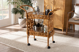 Ilene Two-Tone Black and Natural Brown Rattan 2-Tier Kitchen Cart - $427.00