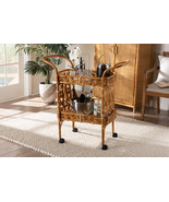 Ilene Two-Tone Black and Natural Brown Rattan 2-Tier Kitchen Cart - $427.00