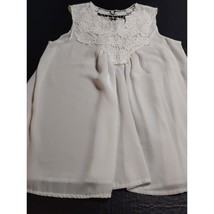 Solid Lace Panel Blouse Detailed Sleeveless With Back Keyhole Top Large - $9.86