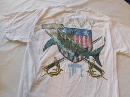 Guy Harvey Men&#39;s Short Sleeve T Shirt Size M medium Flag Navy White GUC - £19.37 GBP