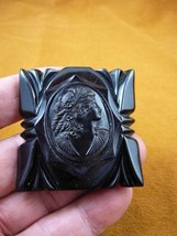 (c1553) Vintage Woman looking up black Bakelite mourning square cameo pi... - £105.88 GBP