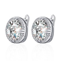 Trendy Oval Cubic Zirconia Beads Stud Earrings for Women Exquisite CZ Gem Stone  - £10.78 GBP