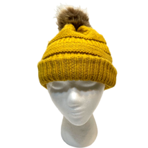 Vintage Altard State Womens Winter Gold Chunky Knit Beanie Hat Faux Fur ... - $12.60