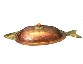Antique Serving Dish Platter Cooking Lid Fish Seafood Oval Hammered Copper Brass - £1,278.96 GBP