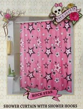 PINK COOKIE ROCK STARS SHOWER CURTAIN AND HOOKS BATH ROOM SET - £29.00 GBP