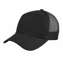 Black Trucker Hat 6 Panel Light Weight Brushed Mesh Cap 1dz New LBGM BLK - £75.38 GBP