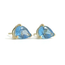 Pear Blue Topaz Gemstone Stud Earrings in 14K Yellow Gold, 2.00 CTW, 1.19 Grams - £232.05 GBP