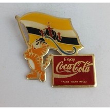 Vintage Coca-Cola Olympic Tiger Holding Brunei Flag Lapel Hat Pin - $15.04